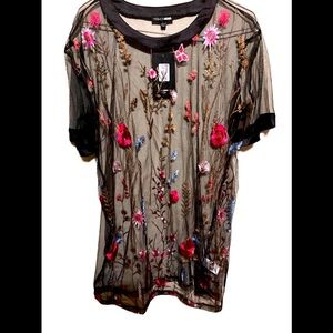 - Black floral sheer top